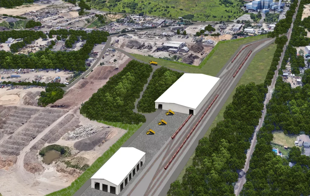Artist's rendering of the proposed Townline Rail Terminal, overhead view.